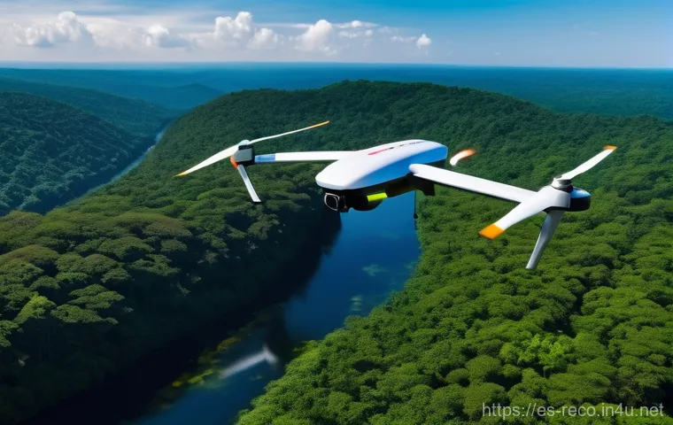 생태환경 전문가를 위한 현장 조사 도구 - **"El Ojo del Cielo: Drones y Teledetección para un Monitoreo Sin Límites"**
A high-angle, dynam...