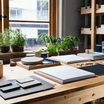 Home 9 환경문제 해결을 위한 비즈니스 모델 - **Circular Economy Design Workshop:**
"A bright, naturally lit workshop space focused on sustain...