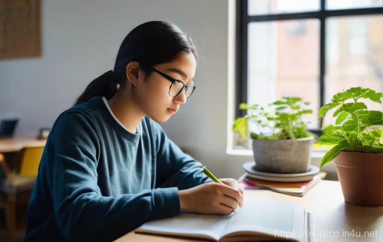 생태환경 전문가 실기 시험 대비 팁 - **Prompt 1: Focused Environmental Study Session**
    "A diverse young adult, wearing comfortable ye...