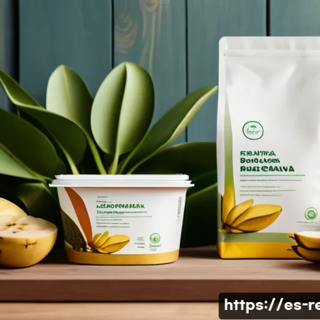 생태환경 관련 창업 아이디어 - A modern eco-friendly packaging design scene showcasing biodegradable materials made from starch and...
