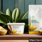 Home 20 생태환경 관련 창업 아이디어 - A modern eco-friendly packaging design scene showcasing biodegradable materials made from starch and...